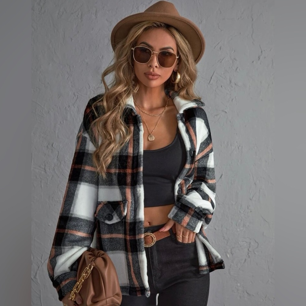 Plaid print Drop shoulder jacket